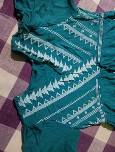 Teal Embroidered Peasant Top