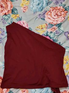 Burgundy One Shoulder Tie Top