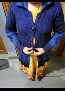 Stylish Blue Knitted Cardigan long coat jacket