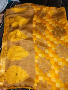 A Chiffon Saree Yellow Colour