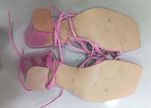 Pink Laceup Heels Sandals