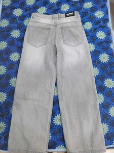 Gray Wide Leg Denim Jeans
