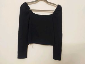 Black Long Puff Sleeve Top