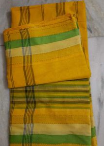 Woven Tant Cotton Yellow & Green Striped Saree