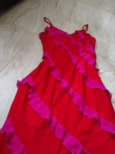 Red Ruffle Detail Dress