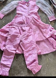 Girls' Festive Pink Dress & Pants