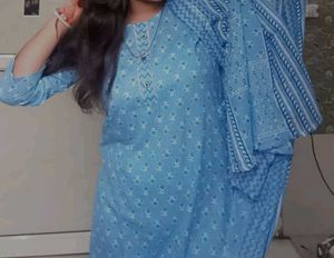 Blue Printed Kurti Set