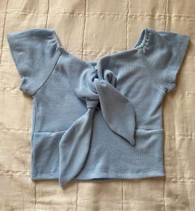 Blue Front Tie Up Crop Top