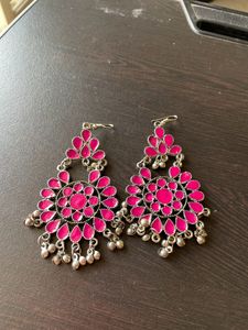 Magenta Oxidised Earrings