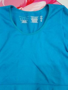(564)Blue Cropped Long Sleeve Top