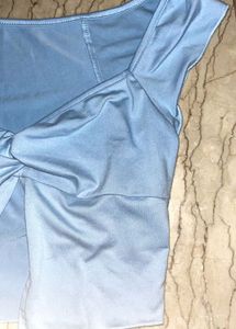 Blue Satin Silk Twist Crop Top