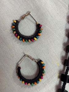 Black Horn Pendant Necklace and earrings combo