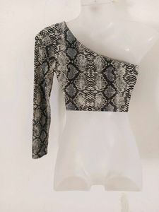 Snakeskin Print One Shoulder Top