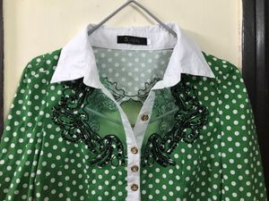 Green Polka Dot  Shirt Bust 32(very Stretchy )
