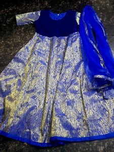 Velvet Grand Royal Blue Gown With Dupatta And Belt