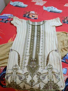 Elegant Cream &amp; Olive Ethnic Suit