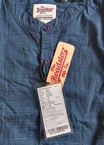 Mandarine Collar Blue Shirt