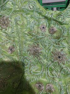 Stone And Thread Work Parrot Green Gown