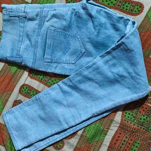 Light Blue High-Waisted Jeans And Bule Top
