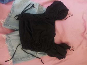 Black Cotton Cottage Crop Top