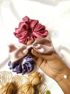 Premium Satin Scrunchies + Hair Bow Combo 🎀