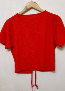 Trendy New Red Textured Tie-Front Top