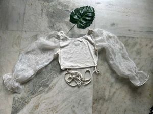 Organza Sleeve Crop Top