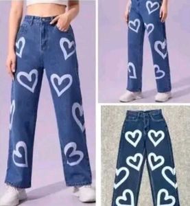 Heart Print Wide Leg Jeans