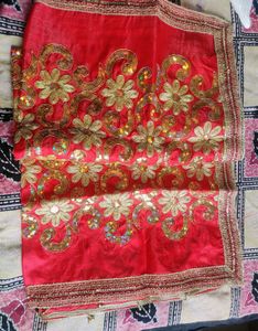 Red Embroidered Dupatta/Chunari