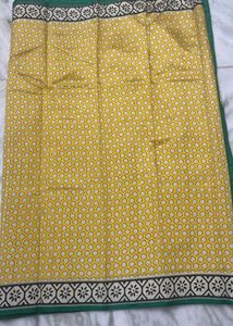 Yellow cotton silk saree