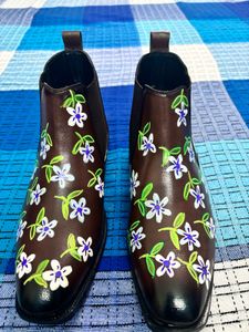 Floral Leather Chelsea Boots