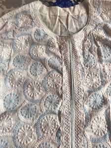 Embroidered Cotton White Kurti