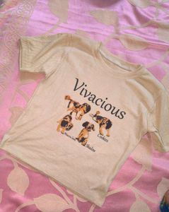 Beige Graphic Ribbed Tee