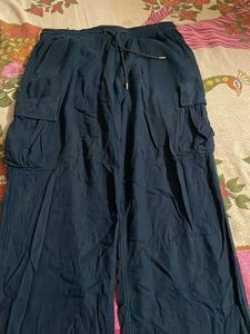 Linen baggy cargo track pant