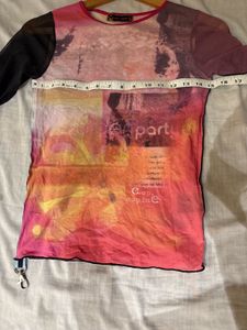 Beautiful Graphic Print Mesh Top