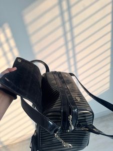 Striped Shoulder/ make up bag