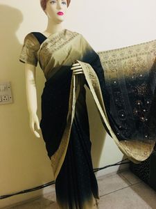 Hand embroidered Crepe saree with blouse