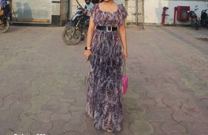 Grey Black Shiny maxi Dress With Belt