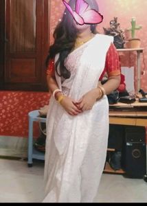 Women White Net Saree