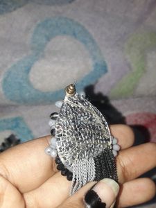 grey black chained beaded long earning