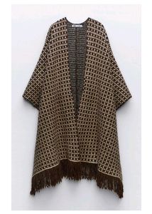 ZARA Limited Edition Houndstooth Fringe Poncho
