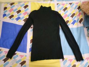High Turtle Neck Full Sleeves Ladder Slim Fit Top