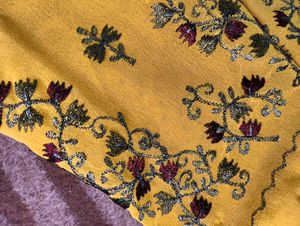 Yellow Embroidered Front Open Kurti
