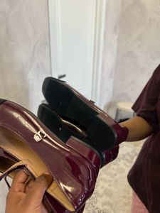 Burgundy &amp; Black Mary Jane Heels Imported