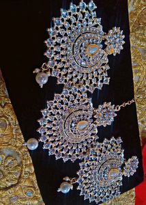 White Earings With Mang Tika