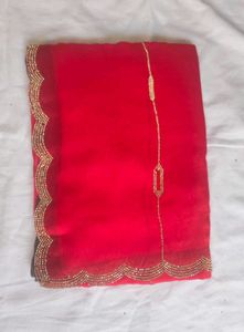 Red Dupatta with Embellishments