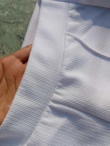 White Textured Casual Pants