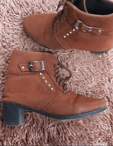 Brown Ankle Boots with Rhinestones