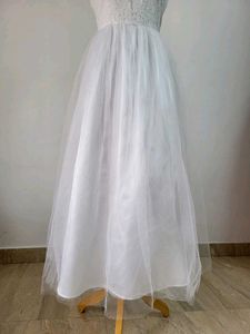 White Lace &amp; Tulle Maxi Dress