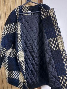 Navy Golden Black Beige Grid Pattern jacket